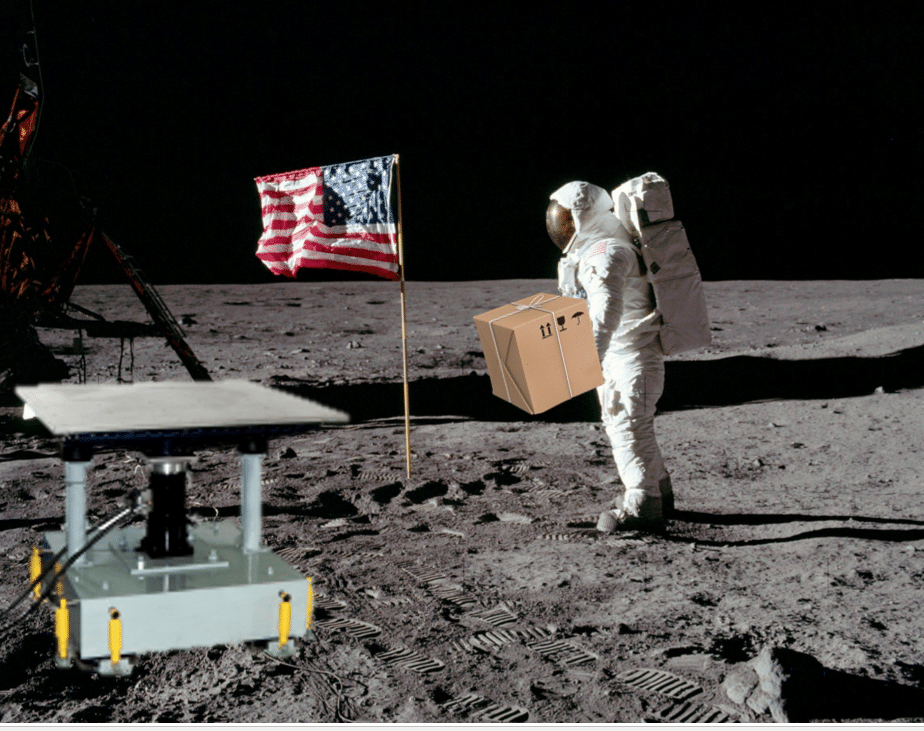astronaut on moon with package