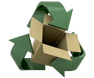 green recycle symbol arround box